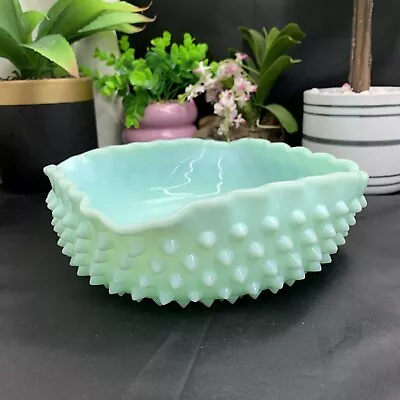 Fenton Glass Hobnail Milk Glass Pastel Mint Green Aqua Square Bowl 7” (040329) • $81