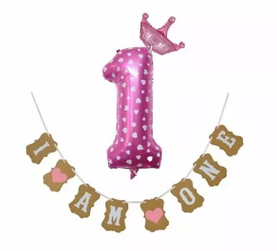 1 Year Old 32 Inch Foil Balloon Baby Birthday Party Venue Decoration + Bunting • $19.99