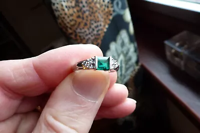 White Gold And Diamond With Lab Created Emerald Ring • £125