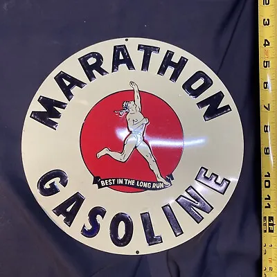 Marathon Gasoline 10.5  Round Tin  Sign • $9.99