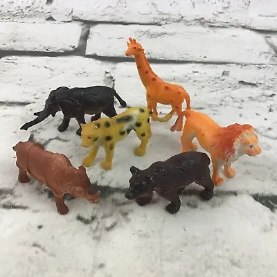 Miniature Wildlife Animal Figures Lot Of 6 Bear Rhino Giraffe Cheetah Lion  • $8.49