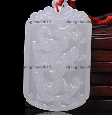 Natural Jade Pendants Necklace Calcite Dragon White Jade Lucky Amulet • £3.59