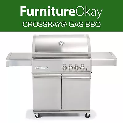 CROSSRAY® 4-Burner Gas BBQ With Trolley Stainless Steel Outdoor Barbecue Grill • $1999