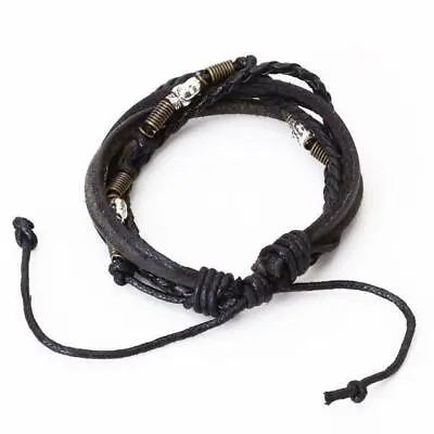 Retro Cow Leather Lined Rope Rope Bracelet Wrist Armband Vintage Biker • £5