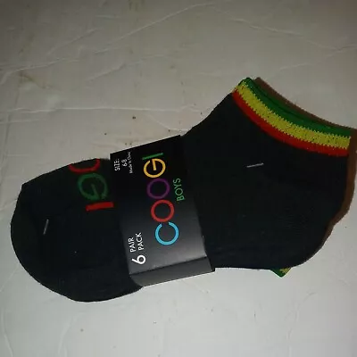 £16.48 • Buy 6 Pack COOGI LOGO KIDS YOUNG BOYS No Show Socks Sz 6-8  Black Rasta Colors NIP