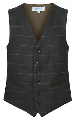 50% OFF MENS WOOL Blend Dartmouth Olive Moss TWEED Check Waistcoat Quality Vest • $18.59