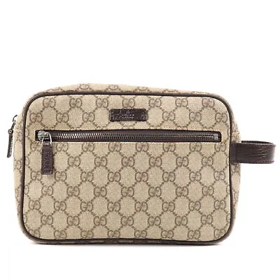 £334.95 • Buy Auth GUCCI Clutch Bag Pouch Brown Beige GG Supreme Leather 131224 Used
