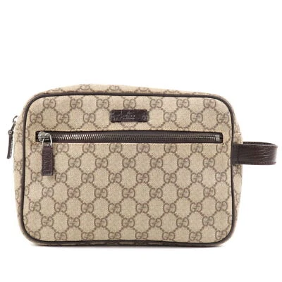 £334.95 • Buy Auth GUCCI Clutch Bag Pouch Brown Beige GG Supreme Leather 131224 Used
