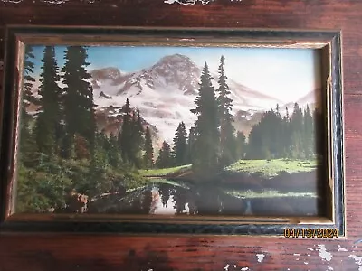 Vintage Genuine Oil Colored Photograph Mt. Rainier Original Frame With Glass • $75