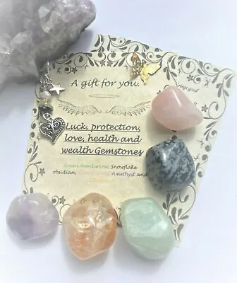 Love Protection Luck Health & Wealth Healing Crystals Gemstones Chakra Gift Set  • £8.99
