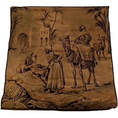 Antique Egyptian Revival Hand Woven Tapestry Middle Eastern Scene 48  X 48  • $280.80