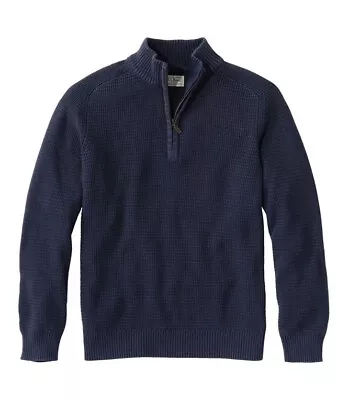 LL Bean Men's 100 Navy Cotton 1/4 Zip Sweater • $35