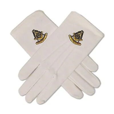 Past Master Masonic Embroidered Cotton Gloves - [White] • $13.49