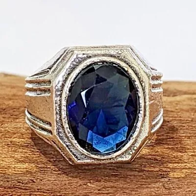 Blue Sapphire Designer Ring Solid 925 Silver Handmade Men's Ring All Size S58 • $14.44