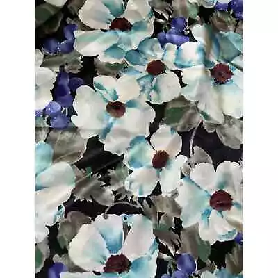 Floral Blue Fabric  MM Fabric Inc 1990  Silky Shiny 1 Yard  • $5
