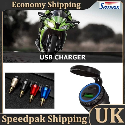 £9.83 • Buy NEW DIN Plug To QC3.0 + PD USB Charger W/ LED Light For Motorcycle (Black+Blue)