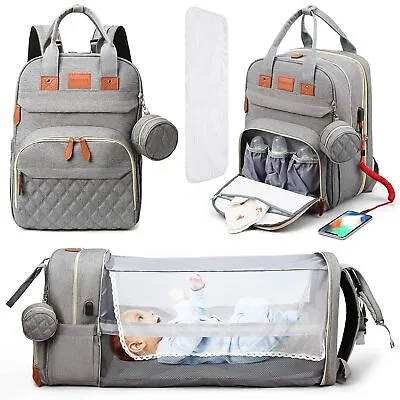 3 In 1 Foldable Diaper Bag Baby Bed Portable Nappy Bassinet Crib Backpack • $34.45