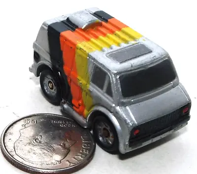 Small Micro Machine 70's Chevy Van In Silver W/Yellow Orange & Black Stripes #2 • $6