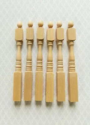 Dollhouse Miniature Spindles Newel Posts Wood 6 Pieces 1:12 Scale 3 1/2  Long • $7.49