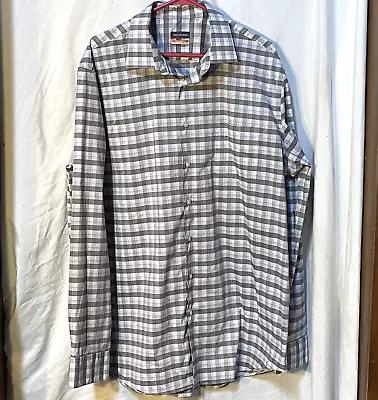 Van Heusen Mens Dress Shirt Grey Plaid Stain Shield Tall Fit Size 17.5 37/38 • $16.99