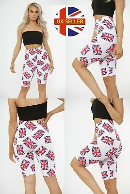 £5.49 • Buy UK Ladies Woman's Union Jack Flag UK Printed CYCLING SHORTS Stretchable NEW