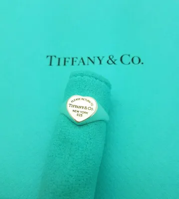£287.99 • Buy Return To Tiffany & Co. Silver Heart Signet Ring Size M UK, 6.25 US Or 52.5 EU