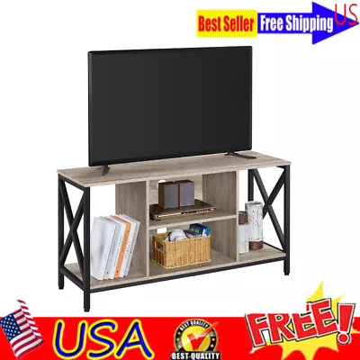 Wooden TV Stand Adjustable Height Heavy Duty W/ Storage For Living Room Gray New • $62.77