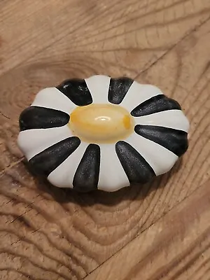 MacKenzie Childs Pulls Knobs Oval Black White Yellow Ceramic Fluted Flower • $25
