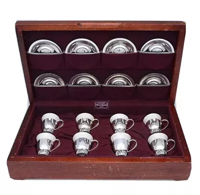 Silver Designed Hollowware Demi Cup Sou & Liner Set Of 8 La Paglia International • $1200