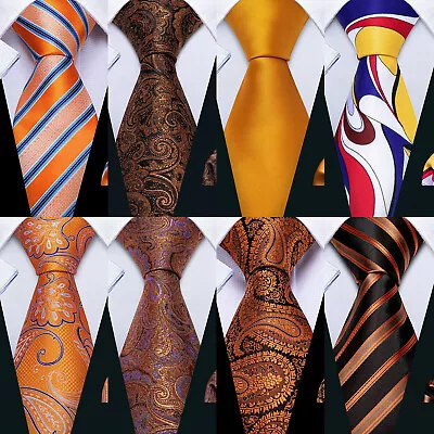 Bright Orange Men's Tie Set Silk Classic Necktie Pocket Square Cufflinks Formal • $12.99