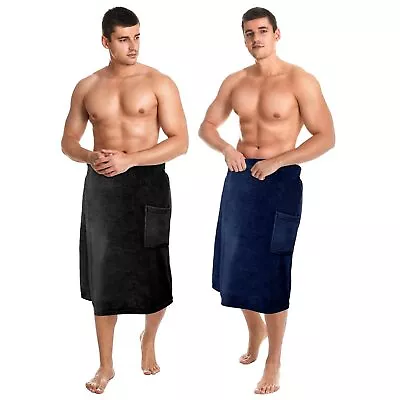 2 Pcs Men's Body Wrap Towel Adjustable Sauna Towels With Pocket For Shower Gym • $37.65