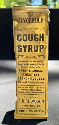 Vintage Glycerol Cough Syrup Box 1900s Titusville Pa EK Thompson ￼Box Only • $33