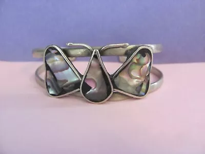 Vintage---- OPEN CUFF BRACELET---Silver Tone Metal With  Abalone Butterfly • $6.99