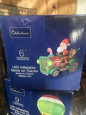 Celebrations Inflatable Airblown 6’Christmas Santa Claus On Holiday Tractor • $110