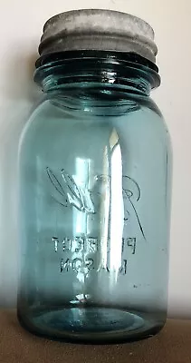 Ball Jar Perfect Mason Quart Jar #9 Vintage Aqua Blue With Zinc Lid Vintage • $8.89