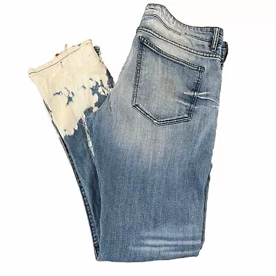 Rockstar Sushi Zipper Heavy Distressed Button Fly Denim Blue Jeans Mens Size 36 • $32.99