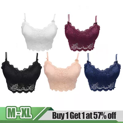 Women Backless Lace Floral Bralette Crop Top Padded Bra Bustier Cami Vest Tank • £4.43