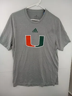U University Of Miami Hurricanes Adidas Men's Large Gray SS T-Shirt NWT $35 • $17.99