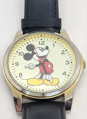 Disney Mickey Mouse Watch Oversized Molded Hands Black Leather Band MCK957 • $24