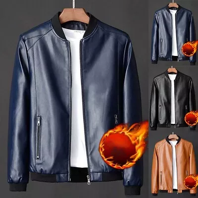 Korean Style Slim Fit Men's Faux Leather Coat For Casual Baseball Clothes • $40.08