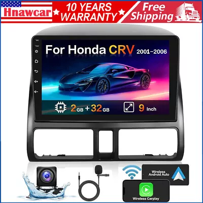 9‘’ Android 13 Car Stereo For Honda CRV 2001-2006 Apple Carplay WiFi FM GPS +Cam • $120