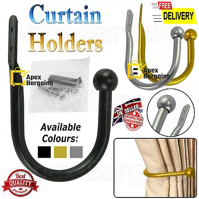 Window Curtain Hold Backs Tie Back Hooks Metal U Shape Holdback Holder - 1/2pcs • £4.29