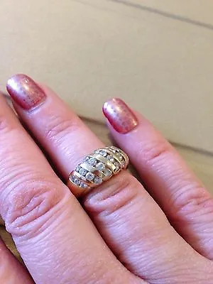 Sterling Silver & Diamonique Dome Eternity Ring 925 9ct Gold Overlay QVC Size K • £34.99