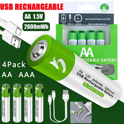 2-4x 1.5V 2600mWh AA / AAA Battery Type-C USB Rechargeable Lithium Ion Batteries • $13.59