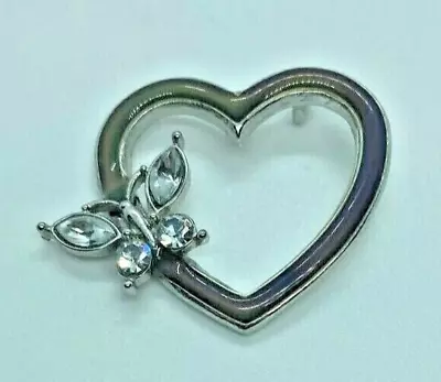 Vintage Open Heart Mood Pendant With Butterfly 4 Rhinestone Crystal Wings 1.25  • $9.99