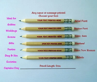 £3.99 • Buy 6 X Printed Personalised Round Wooden Half Size Mini Pencils With Erasers.