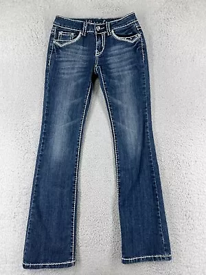 Miss Chic Pants Womens 3 Blue Denim Jeans Bootcut Low Rise Bling Embroidered • $18.14