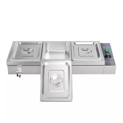 3 Pans Bain Marie Electric Food Warmer Stainless Steel 1/2GN Pan Commercial Use • £145