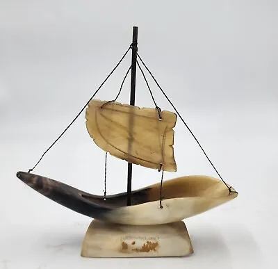 Mcm Sailing Schooner Sculpture Hand Carved Cown Horn Italian Souvenirs Coastal  • $10