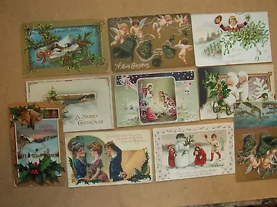 Antique 1900's Merry Christmas Post Cards Lot Of 10 Some Embossed Tuck's • $11.95